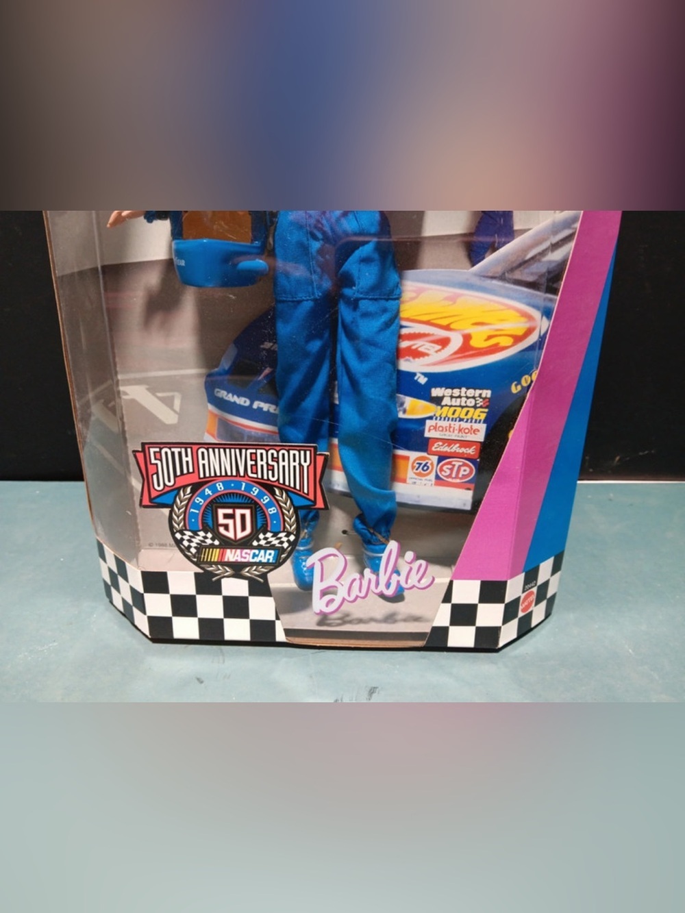 NEW IN BOX 1998 Barbie 50th Anniversary NASCAR Driver Doll - Blue Race Suit - Picture 2 of 6